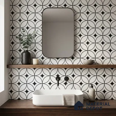 Moroccan Monochrome Wall & Floor Tile TL 11133 Luna Noir 1 ft x 1 ft Ceramic Matte Finish Tile - 10 mm | Suitable For Kitchen, Bathroom, Balcony