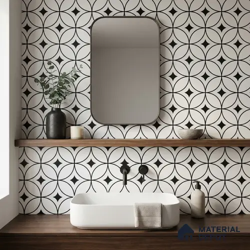 Moroccan Monochrome Wall & Floor Tile TL 11133 Luna Noir 1 ft x 1 ft Ceramic Matte Finish Tile - 10 mm | Suitable For Bathroom, Balcony & Kitchen Backsplash