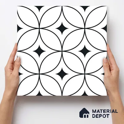 Moroccan Monochrome Wall & Floor Tile TL 11133 Luna Noir 1 ft x 1 ft Ceramic Matte Finish Tile - 10 mm | Suitable For Kitchen, Bathroom, Balcony