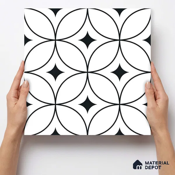 Moroccan Monochrome Wall & Floor Tile TL 11133 Luna Noir 1 ft x 1 ft Ceramic Matte Finish Tile - 10 mm | Suitable For Kitchen, Bathroom, Balcony