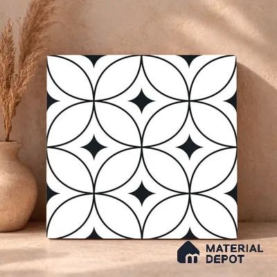 Moroccan Monochrome Wall & Floor Tile TL 11133 Luna Noir 1 ft x 1 ft Ceramic Matte Finish Tile - 10 mm | Suitable For Kitchen, Bathroom, Balcony