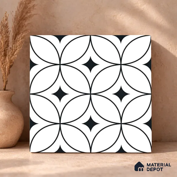 Moroccan Monochrome Wall & Floor Tile TL 11133 Luna Noir 1 ft x 1 ft Ceramic Matte Finish Tile - 10 mm | Suitable For Kitchen, Bathroom, Balcony
