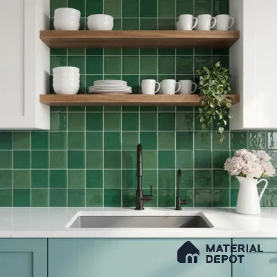 Faux Subway Wall Tile TL 11316 Emerald Mist 1 ft x 1 ft Ceramic Glossy Finish Tile - 10 mm | Suitable For Bathroom, Dining Area, Kitchen Backsplash