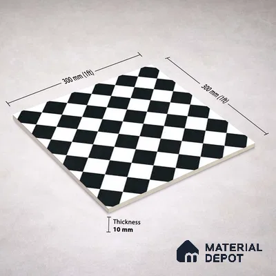 Moroccan Monochrome Wall & Floor Carpet Center Tile TL 11158 Noir Chess 1 ft x 1 ft Ceramic Matte Finish Tile - 10 mm | Suitable For Living Room, Kitchen, Bathroom