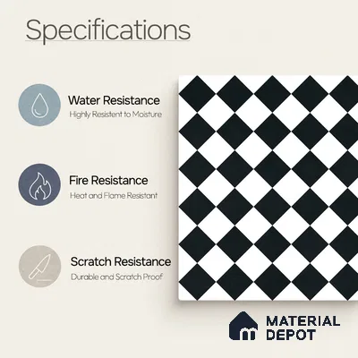 Moroccan Monochrome Wall & Floor Carpet Center Tile TL 11158 Noir Chess 1 ft x 1 ft Ceramic Matte Finish Tile - 10 mm | Suitable For Living Room, Kitchen, Bathroom