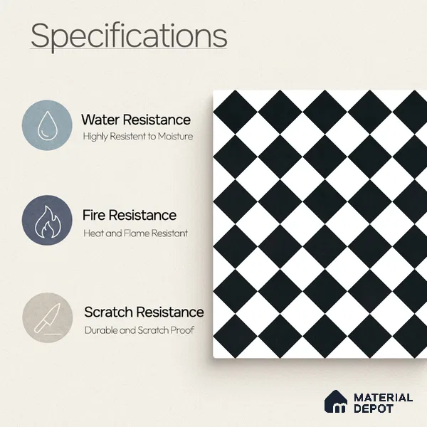 Moroccan Monochrome Wall & Floor Carpet Center Tile TL 11158 Noir Chess 1 ft x 1 ft Ceramic Matte Finish Tile - 10 mm | Suitable For Living Room, Kitchen, Bathroom