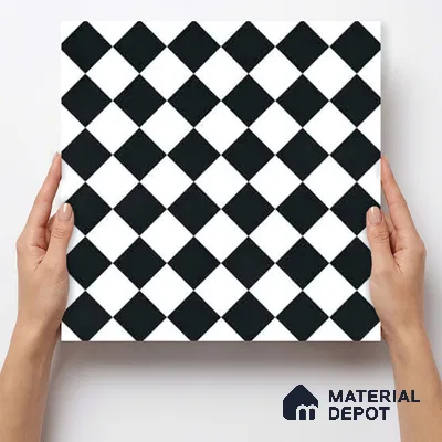 Moroccan Monochrome Wall & Floor Carpet Center Tile TL 11158 Noir Chess 1 ft x 1 ft Ceramic Matte Finish Tile - 10 mm | Suitable For Living Room, Kitchen, Bathroom