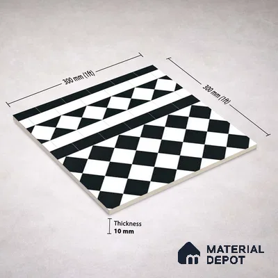 Moroccan Monochrome Wall & Floor Carpet Border Tile TL 11159 Noir Harlequin 1 ft x 1 ft Ceramic Matte Finish Tile - 10 mm | Suitable For Living Room, Kitchen, Dining Area