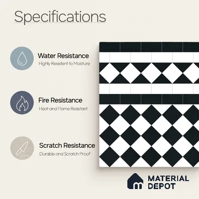 Moroccan Monochrome Wall & Floor Carpet Border Tile TL 11159 Noir Harlequin 1 ft x 1 ft Ceramic Matte Finish Tile - 10 mm | Suitable For Living Room, Kitchen, Dining Area