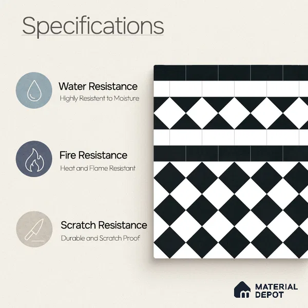 Moroccan Monochrome Wall & Floor Carpet Border Tile TL 11159 Noir Harlequin 1 ft x 1 ft Ceramic Matte Finish Tile - 10 mm | Suitable For Living Room, Kitchen, Dining Area