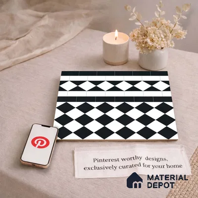 Moroccan Monochrome Wall & Floor Carpet Border Tile TL 11159 Noir Harlequin 1 ft x 1 ft Ceramic Matte Finish Tile - 10 mm | Suitable For Living Room, Kitchen, Dining Area