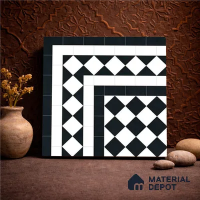 Moroccan Wall & Floor Carpet Corner Tile TL 11160 Monochrome Harlequin 1 ft x 1 ft Ceramic Matte Finish Tile - 10 mm | Suitable For Living Room, Kitchen, Dining Area
