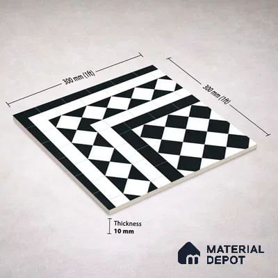 Moroccan Wall & Floor Carpet Corner Tile TL 11160 Monochrome Harlequin 1 ft x 1 ft Ceramic Matte Finish Tile - 10 mm | Suitable For Living Room, Kitchen, Dining Area