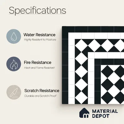 Moroccan Wall & Floor Carpet Corner Tile TL 11160 Monochrome Harlequin 1 ft x 1 ft Ceramic Matte Finish Tile - 10 mm | Suitable For Living Room, Kitchen, Dining Area