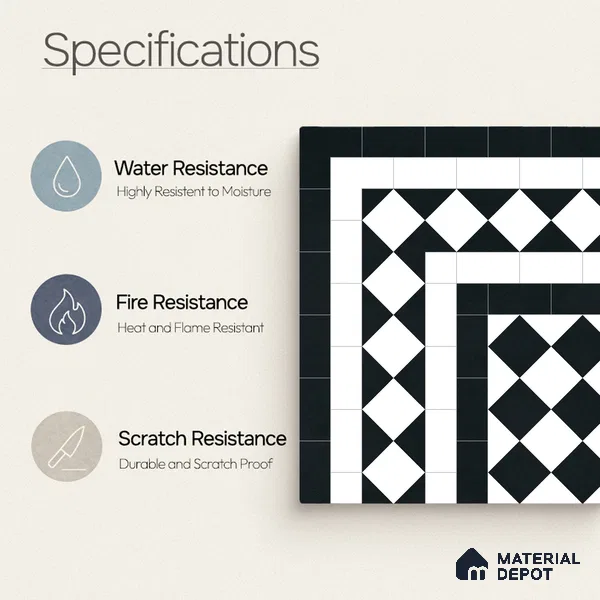 Moroccan Wall & Floor Carpet Corner Tile TL 11160 Monochrome Harlequin 1 ft x 1 ft Ceramic Matte Finish Tile - 10 mm | Suitable For Living Room, Kitchen, Dining Area