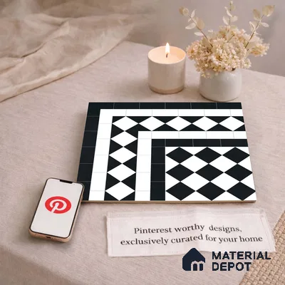 Moroccan Wall & Floor Carpet Corner Tile TL 11160 Monochrome Harlequin 1 ft x 1 ft Ceramic Matte Finish Tile - 10 mm | Suitable For Living Room, Kitchen, Dining Area