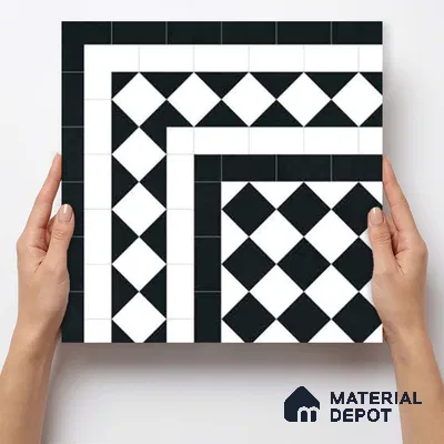 Moroccan Wall & Floor Carpet Corner Tile TL 11160 Monochrome Harlequin 1 ft x 1 ft Ceramic Matte Finish Tile - 10 mm | Suitable For Living Room, Kitchen, Dining Area