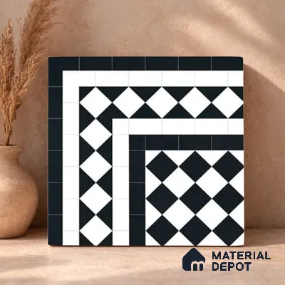 Moroccan Wall & Floor Carpet Corner Tile TL 11160 Monochrome Harlequin 1 ft x 1 ft Ceramic Matte Finish Tile - 10 mm | Suitable For Living Room, Kitchen, Dining Area