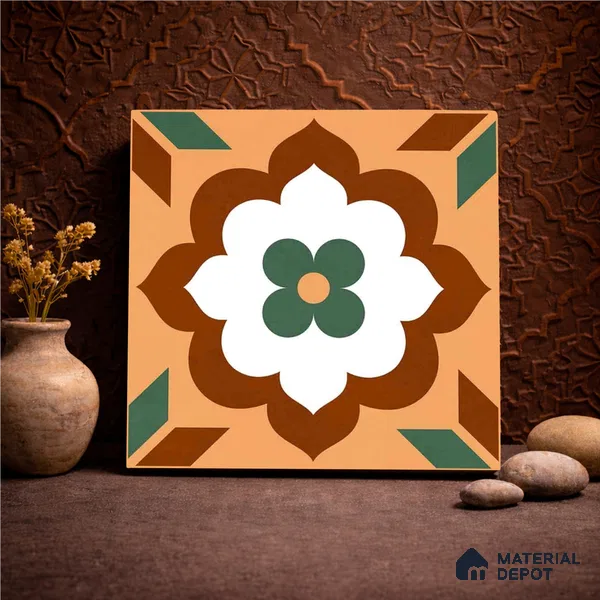Moroccan Wall & Floor Tile TL 11128 Verdant Blossom 1 ft x 1 ft Ceramic Matte Finish Tile - 10 mm | Suitable For Kitchen, Bathroom, Balcony