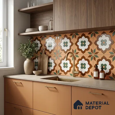 Moroccan Wall & Floor Tile TL 11128 Verdant Blossom 1 ft x 1 ft Ceramic Matte Finish Tile - 10 mm | Suitable For Kitchen, Bathroom, Balcony