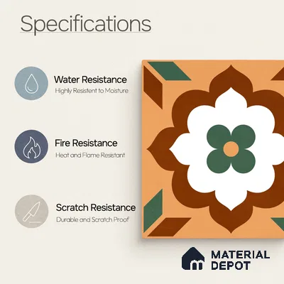 Moroccan Wall & Floor Tile TL 11128 Verdant Blossom 1 ft x 1 ft Ceramic Matte Finish Tile - 10 mm | Suitable For Kitchen, Bathroom, Balcony
