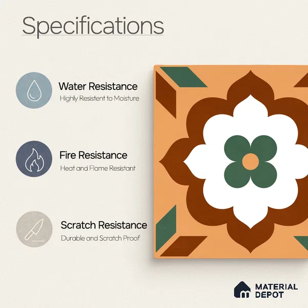 Moroccan Wall & Floor Tile TL 11128 Verdant Blossom 1 ft x 1 ft Ceramic Matte Finish Tile - 10 mm | Suitable For Kitchen, Bathroom, Balcony