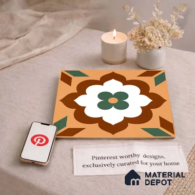 Moroccan Wall & Floor Tile TL 11128 Verdant Blossom 1 ft x 1 ft Ceramic Matte Finish Tile - 10 mm | Suitable For Kitchen, Bathroom, Balcony
