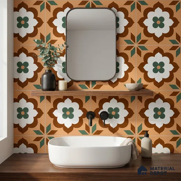 Moroccan Wall & Floor Tile TL 11128 Verdant Blossom 1 ft x 1 ft Ceramic Matte Finish Tile - 10 mm | Suitable For Kitchen, Bathroom, Balcony