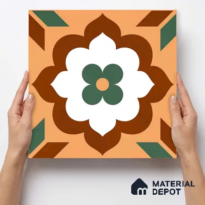 Moroccan Wall & Floor Tile TL 11128 Verdant Blossom 1 ft x 1 ft Ceramic Matte Finish Tile - 10 mm | Suitable For Kitchen, Bathroom, Balcony