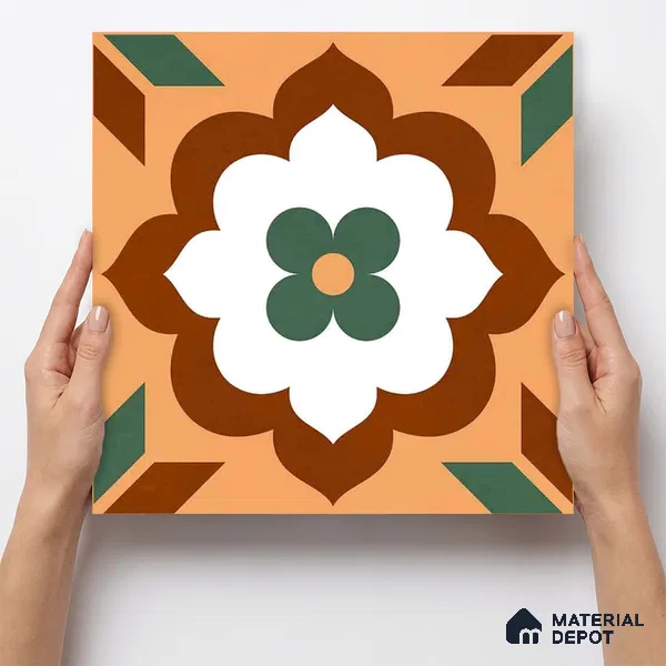 Moroccan Wall & Floor Tile TL 11128 Verdant Blossom 1 ft x 1 ft Ceramic Matte Finish Tile - 10 mm | Suitable For Kitchen, Bathroom, Balcony