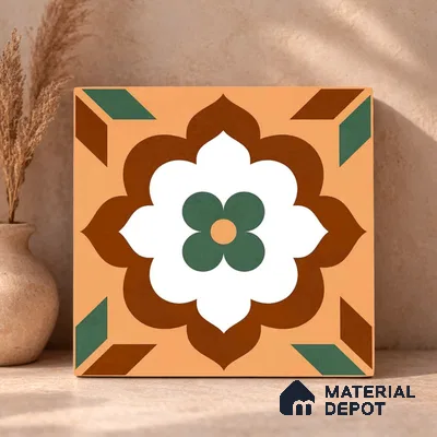 Moroccan Wall & Floor Tile TL 11128 Verdant Blossom 1 ft x 1 ft Ceramic Matte Finish Tile - 10 mm | Suitable For Kitchen, Bathroom, Balcony