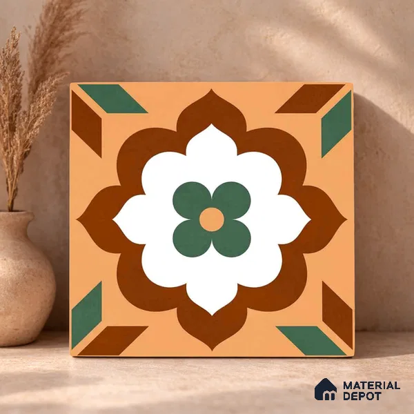 Moroccan Wall & Floor Tile TL 11128 Verdant Blossom 1 ft x 1 ft Ceramic Matte Finish Tile - 10 mm | Suitable For Kitchen, Bathroom, Balcony