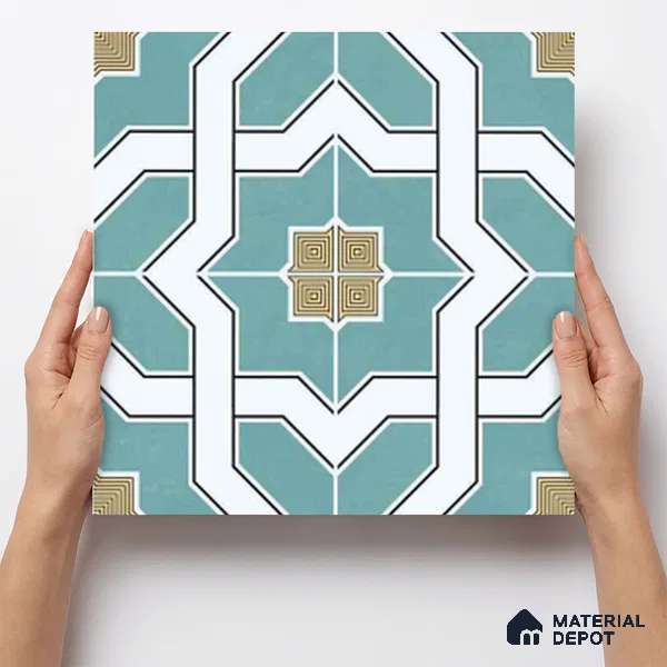 Moroccan Wall & Floor Tile TL 11118 Azure Mosaic 1 ft x 1 ft Ceramic Matte Finish Tile - 10 mm | Suitable For Kitchen, Bathroom, Balcony