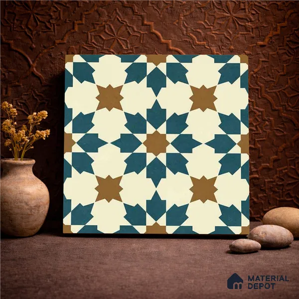 Moroccan Wall & Floor Tile TL 11102 Sahara Star 1 ft x 1 ft Ceramic Matte Finish Tile - 10 mm | Suitable For Kitchen, Bathroom, Balcony