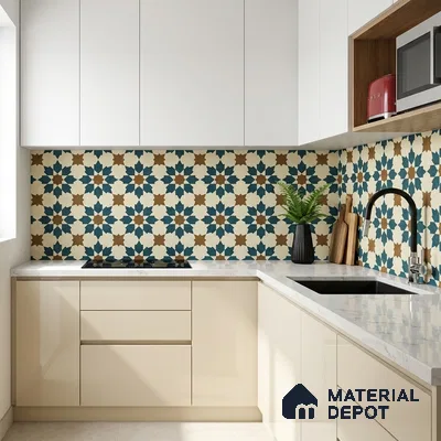 Moroccan Wall & Floor Tile TL 11102 Sahara Star 1 ft x 1 ft Ceramic Matte Finish Tile - 10 mm | Suitable For Kitchen, Bathroom, Balcony