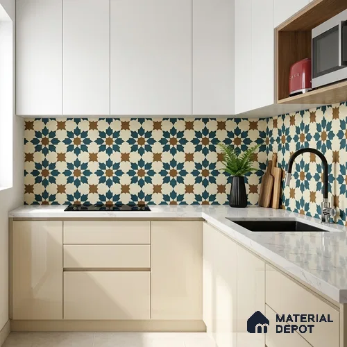 Moroccan Wall & Floor Tile TL 11102 Sahara Star 1 ft x 1 ft Ceramic Matte Finish Tile - 10 mm | Suitable For Kitchen, Bathroom, Balcony