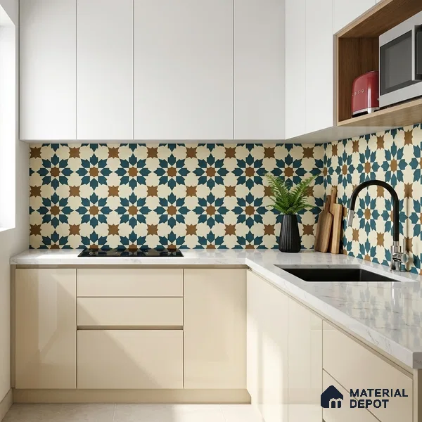 Moroccan Wall & Floor Tile TL 11102 Sahara Star 1 ft x 1 ft Ceramic Matte Finish Tile - 10 mm | Suitable For Kitchen, Bathroom, Balcony