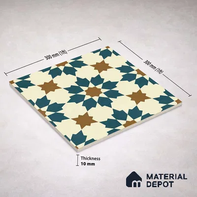 Moroccan Wall & Floor Tile TL 11102 Sahara Star 1 ft x 1 ft Ceramic Matte Finish Tile - 10 mm | Suitable For Kitchen, Bathroom, Balcony