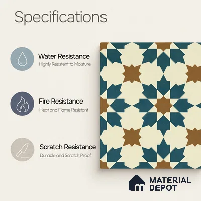 Moroccan Wall & Floor Tile TL 11102 Sahara Star 1 ft x 1 ft Ceramic Matte Finish Tile - 10 mm | Suitable For Kitchen, Bathroom, Balcony