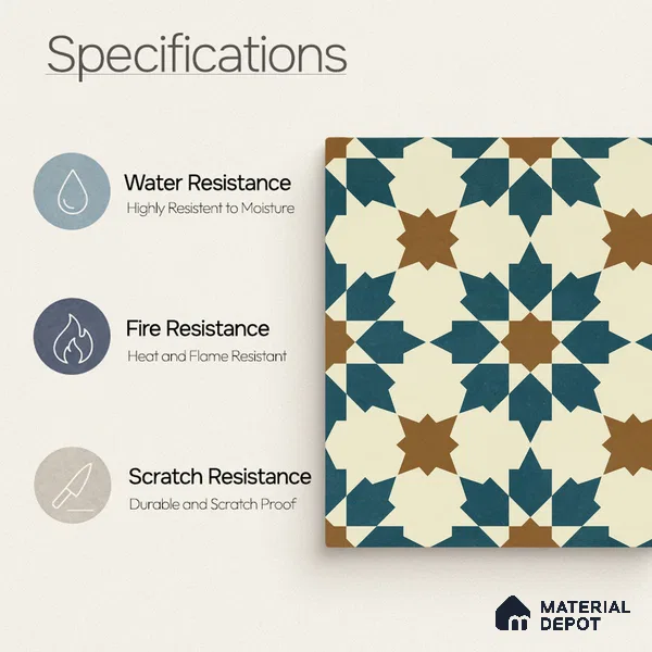 Moroccan Wall & Floor Tile TL 11102 Sahara Star 1 ft x 1 ft Ceramic Matte Finish Tile - 10 mm | Suitable For Kitchen, Bathroom, Balcony
