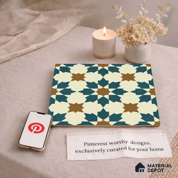 Moroccan Wall & Floor Tile TL 11102 Sahara Star 1 ft x 1 ft Ceramic Matte Finish Tile - 10 mm | Suitable For Kitchen, Bathroom, Balcony