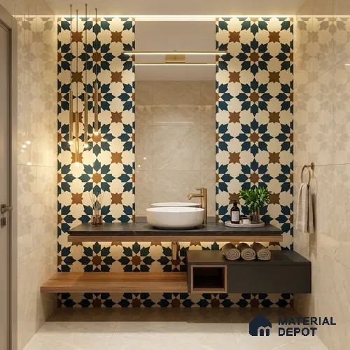 Moroccan Wall & Floor Tile TL 11102 Sahara Star 1 ft x 1 ft Ceramic Matte Finish Tile - 10 mm | Suitable For Kitchen, Bathroom, Balcony