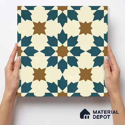 Moroccan Wall & Floor Tile TL 11102 Sahara Star 1 ft x 1 ft Ceramic Matte Finish Tile - 10 mm | Suitable For Kitchen, Bathroom, Balcony