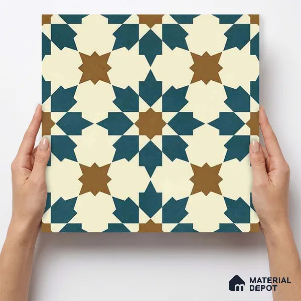 Moroccan Wall & Floor Tile TL 11102 Sahara Star 1 ft x 1 ft Ceramic Matte Finish Tile - 10 mm | Suitable For Kitchen, Bathroom, Balcony