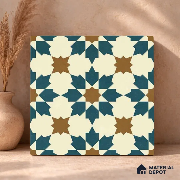 Moroccan Wall & Floor Tile TL 11102 Sahara Star 1 ft x 1 ft Ceramic Matte Finish Tile - 10 mm | Suitable For Kitchen, Bathroom, Balcony