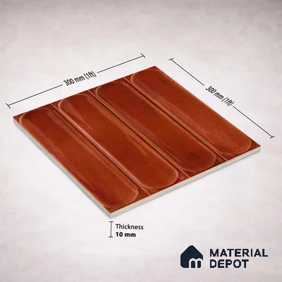 Faux Subway Wall Tile TL 11337 Terracotta Arch 1 ft x 1 ft Ceramic Glossy Finish Tile - 10 mm | Suitable For Bathroom, Dining Area, Kitchen Backsplash