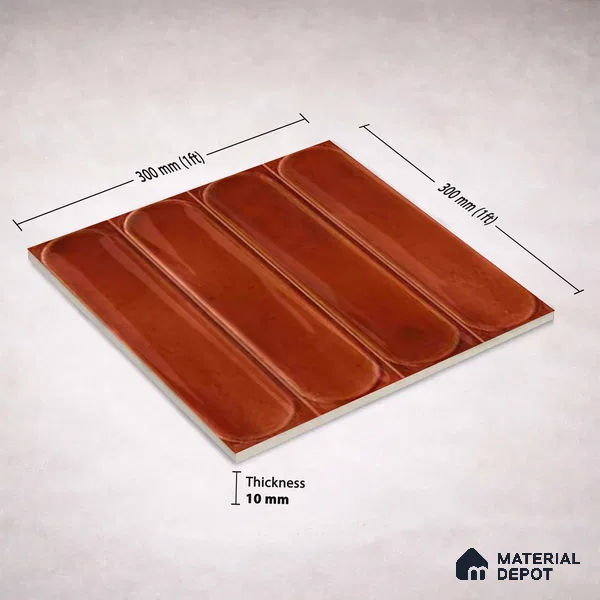 Faux Subway Wall Tile TL 11337 Terracotta Arch 1 ft x 1 ft Ceramic Glossy Finish Tile - 10 mm | Suitable For Bathroom, Dining Area, Kitchen Backsplash