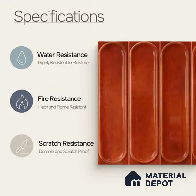 Faux Subway Wall Tile TL 11337 Terracotta Arch 1 ft x 1 ft Ceramic Glossy Finish Tile - 10 mm | Suitable For Bathroom, Dining Area, Kitchen Backsplash