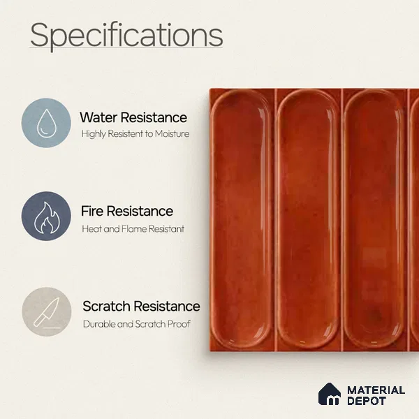 Faux Subway Wall Tile TL 11337 Terracotta Arch 1 ft x 1 ft Ceramic Glossy Finish Tile - 10 mm | Suitable For Bathroom, Dining Area, Kitchen Backsplash