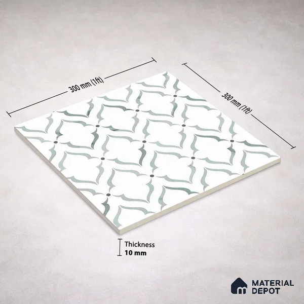 Moroccan Carving Wall & Floor Tile TL 11675 Mist Arabesque 1 ft x 1 ft Ceramic Carving Matte Finish Tile - 10 mm | Suitable For Bathroom, Dining Area, Kitchen